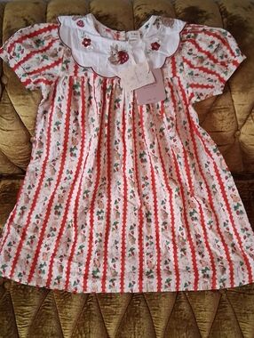 Girls' Strawberry Bunny Patch Cotton Dress
